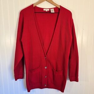 Talbots Women’s Red 100% Cotton Knit Button Down Cardigan Size Medium